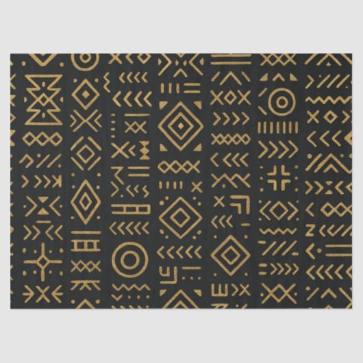 Afro Luxe Zwart & Goud Tribal Wrapping Paper Tissuepapier (Voorkant)