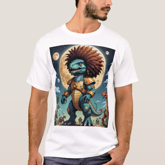 Afro Mecha Dinosaur Futuristic Fantasy Sci-Fi T-sh T-shirt (Voorkant)