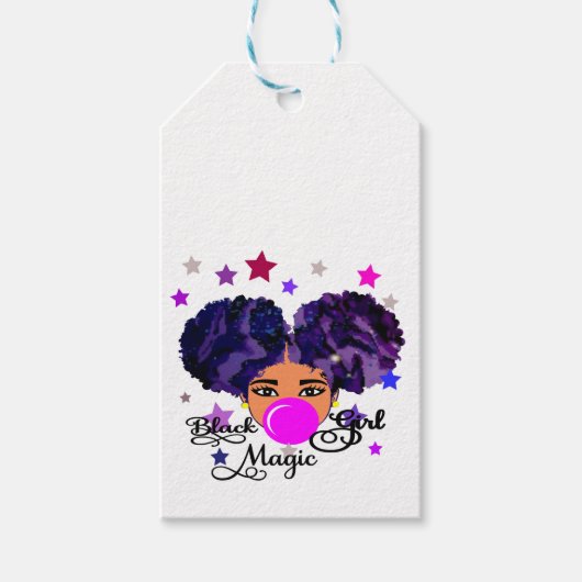 Afro Meisje Afrikaans Amerikaans Blowing Bubble Cadeaulabel (Voorkant)