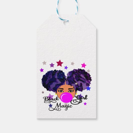 Afro Meisje Afrikaans Amerikaans Blowing Bubble Cadeaulabel (Achterkant)