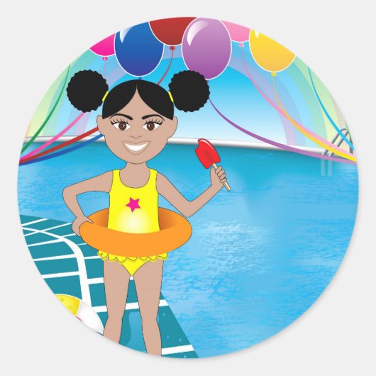 Afro meisje met ijslolly ronde sticker (Voorkant)