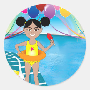 Afro meisje met ijslolly ronde sticker