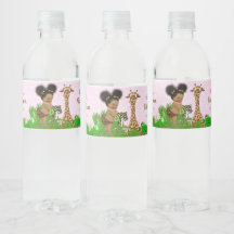 Afro Meisje Safari Baby Shower Waterfles Labels
