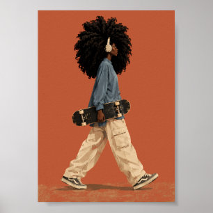 Afro Meisje Skateboard Streetwear Stedelijke Mode Poster