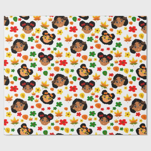 Afro Meisjes Herfst Herfst Dankzeggende Inpakpapie Cadeaupapier (Vlak)