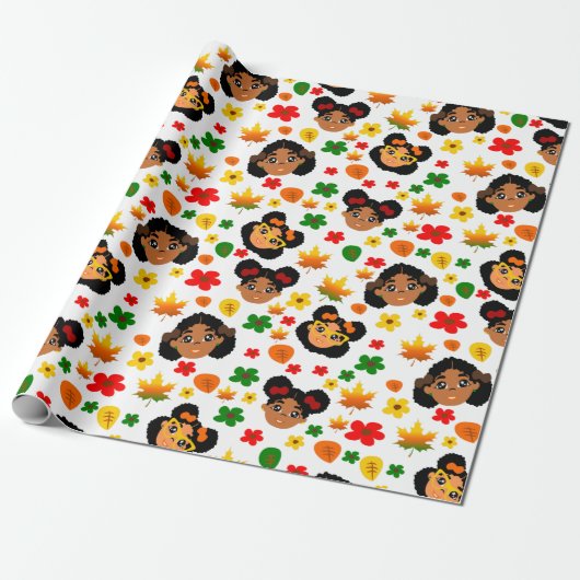 Afro Meisjes Herfst Herfst Dankzeggende Inpakpapie Cadeaupapier (Uitgerold)