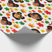 Afro Meisjes Herfst Herfst Dankzeggende Inpakpapie Cadeaupapier (Hoek)
