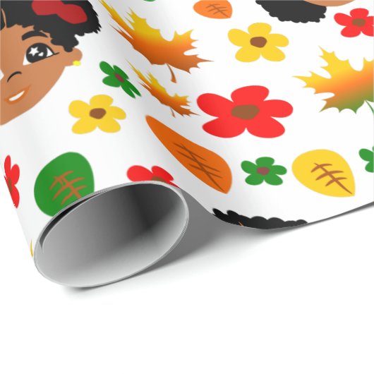 Afro Meisjes Herfst Herfst Dankzeggende Inpakpapie Cadeaupapier (Rol Hoek)
