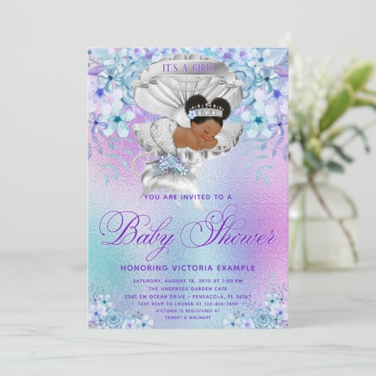 Afro Mermaid Baby shower Kaart (Staand voorkant)