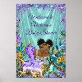 Afro Mermaid Baby shower Welkomstteken Poster (Voorkant)