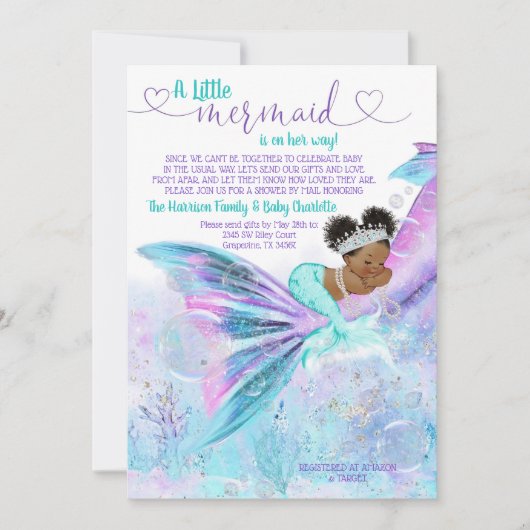 Afro Mermaid Mail Baby shower Kaart (Voorkant)