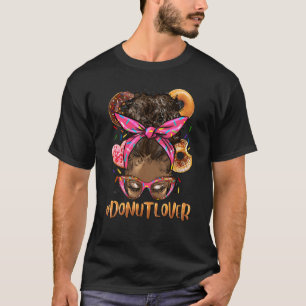 Afro Messy Bun Donut Black Womens Retro Cute T-shirt