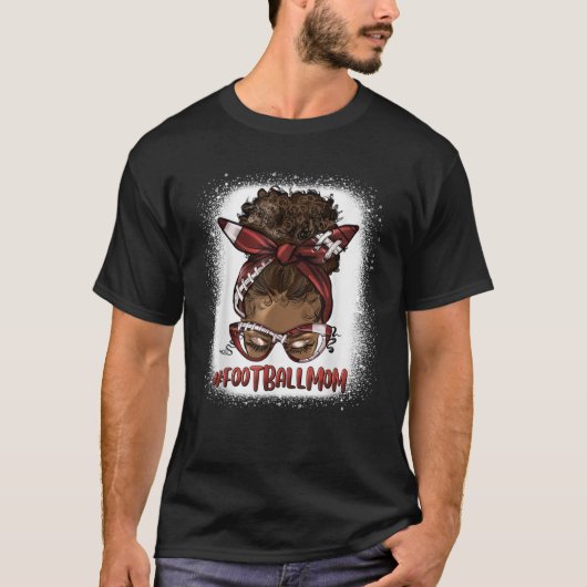 Afro Messy Bun Football Moeder Zwart Vrouw Moeder  T-shirt (Voorkant)