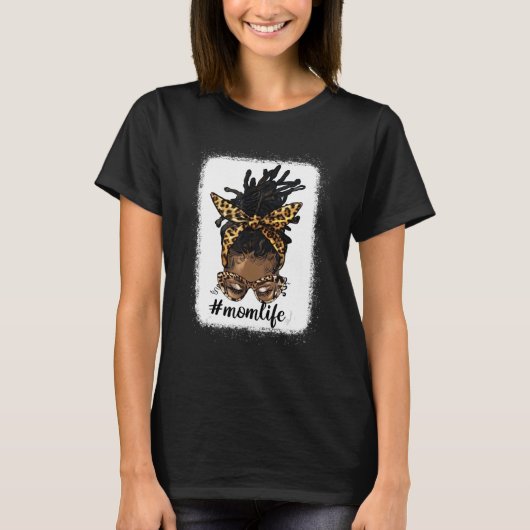 Afro Messy Locs Bun Ma Life Leopard Messy Bun T-shirt (Voorkant)