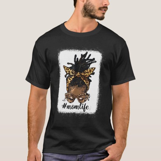 Afro Messy Locs Bun Mom Life Leopard Messy Bun T-shirt (Voorkant)