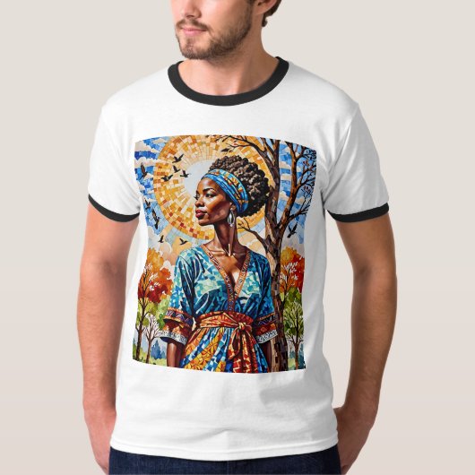 Afro Mozaïek Sun Queen Herfst T-shirt (Voorkant)