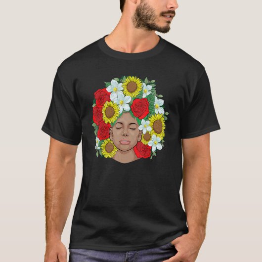 Afro Natural Black Hair Pride Melanin Flowers T-shirt (Voorkant)