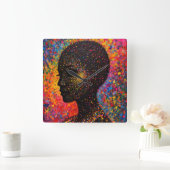 Afro Nebula Whisper – Black History-viering Vierkante Klok (Huis)