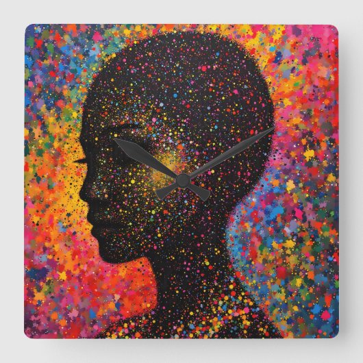 Afro Nebula Whisper – Black History-viering Vierkante Klok (Voorkant)