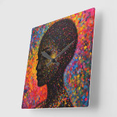 Afro Nebula Whisper – Black History-viering Vierkante Klok (Hoek)