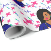 Afro Nurse Caregiver LPN RN Black Wrapping Paper Cadeaupapier (Rol Hoek)