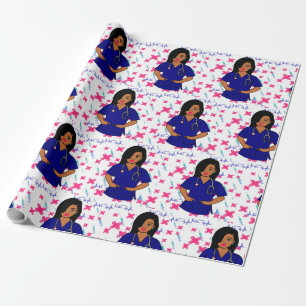 Afro Nurse Caregiver LPN RN Black Wrapping Paper Cadeaupapier