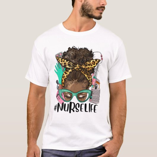 Afro Nurse Life Messy Bun T-shirt (Voorkant)