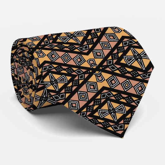 Afro Pop Modern Bogolan Mud Cloth Design Stropdas (Opgerold)