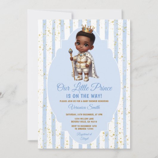 Afro Prince is on the way Blue Baby Shower Crown Kaart (Voorkant)