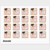 Afro Princess Ballerina Baby Girl Pink|Gold Fancy Vierkante Sticker (Vel)