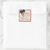 Afro Princess Ballerina Baby Girl Pink|Gold Fancy Vierkante Sticker (Tas)