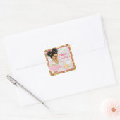 Afro Princess Ballerina Baby Girl Pink|Gold Fancy Vierkante Sticker (Envelop)