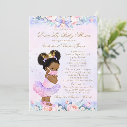 Afro Princess Drive by Baby shower Kaart (Staand voorkant)
