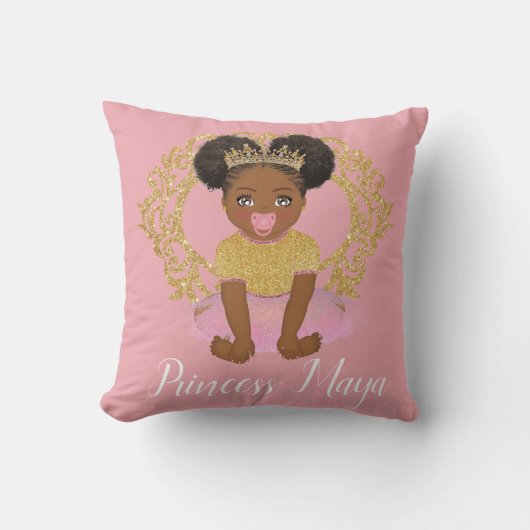 Afro Princess girl met tutu en gouden kroondraad Kussen (Voorkant)