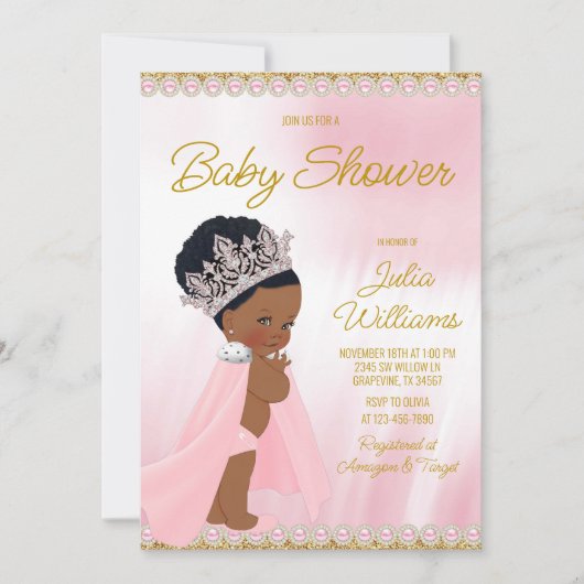 Afro Princess Pink Gold Baby shower Kaart (Voorkant)