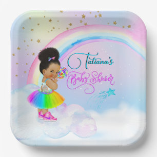 Afro Puff Baby Girl Pastel Rainbow Baby shower Papieren Bordje