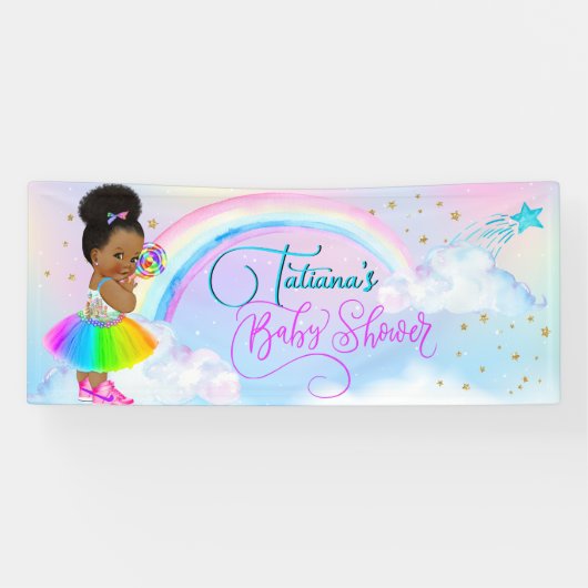 Afro Puff Baby Girl Pastel Rainbow Baby shower Spandoek (Horizontaal)