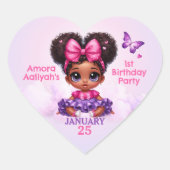 Afro Puff Baby Meisje Roze/Paarse Vlinder Verjaard Hart Sticker (Voorkant)