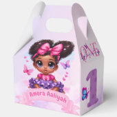 Afro Puff Baby meisje vlinder foto 1e verjaardag Bedankdoosjes (Achterkant)