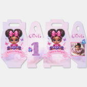 Afro Puff Baby meisje vlinder foto 1e verjaardag Bedankdoosjes (Ongevouwen)