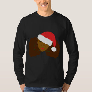 Afro Puff Black Woman Santa Hat Natural Hair Chris T-shirt