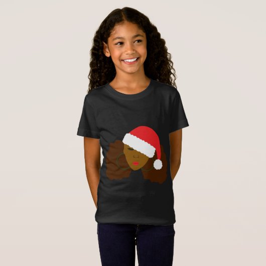 Afro Puff Black Woman Santa Hat Natural Hair Chris T-shirt (Voorkant volledig)