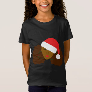 Afro Puff Black Woman Santa Hat Natural Hair Chris T-shirt
