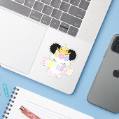 Afro Puff Curly Hair Unicorn Birthday Girl Sticker (Laptop met iPhone)