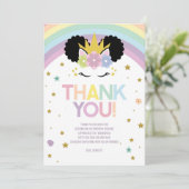 Afro Puff Eenhoorn en Regenbogen Verjaardagsfeestj Bedankkaart (Staand voorkant)