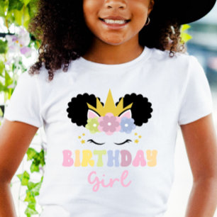 Afro Puff Eenhoorn Verjaardag Meisje Party Outfit T-shirt