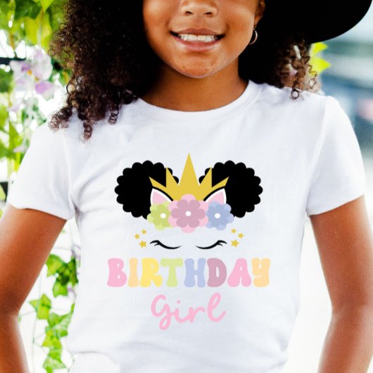 Afro Puff Eenhoorn Verjaardag Meisje Party Outfit T-shirt