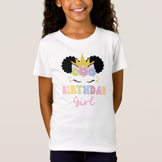 Afro Puff Eenhoorn Verjaardag Meisje Party Outfit T-shirt (Voorkant)