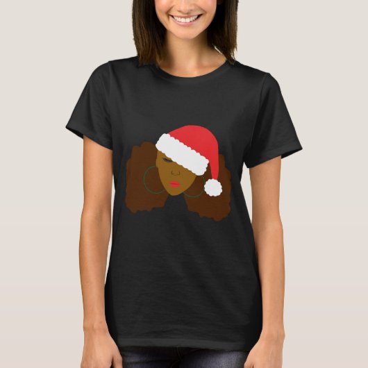 Afro Puff Girl Santa Hat Kerstmis T-shirt (Voorkant)
