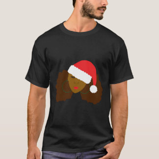 Afro Puff Girl Santa Hat Natural Hair Kerstmis T-shirt